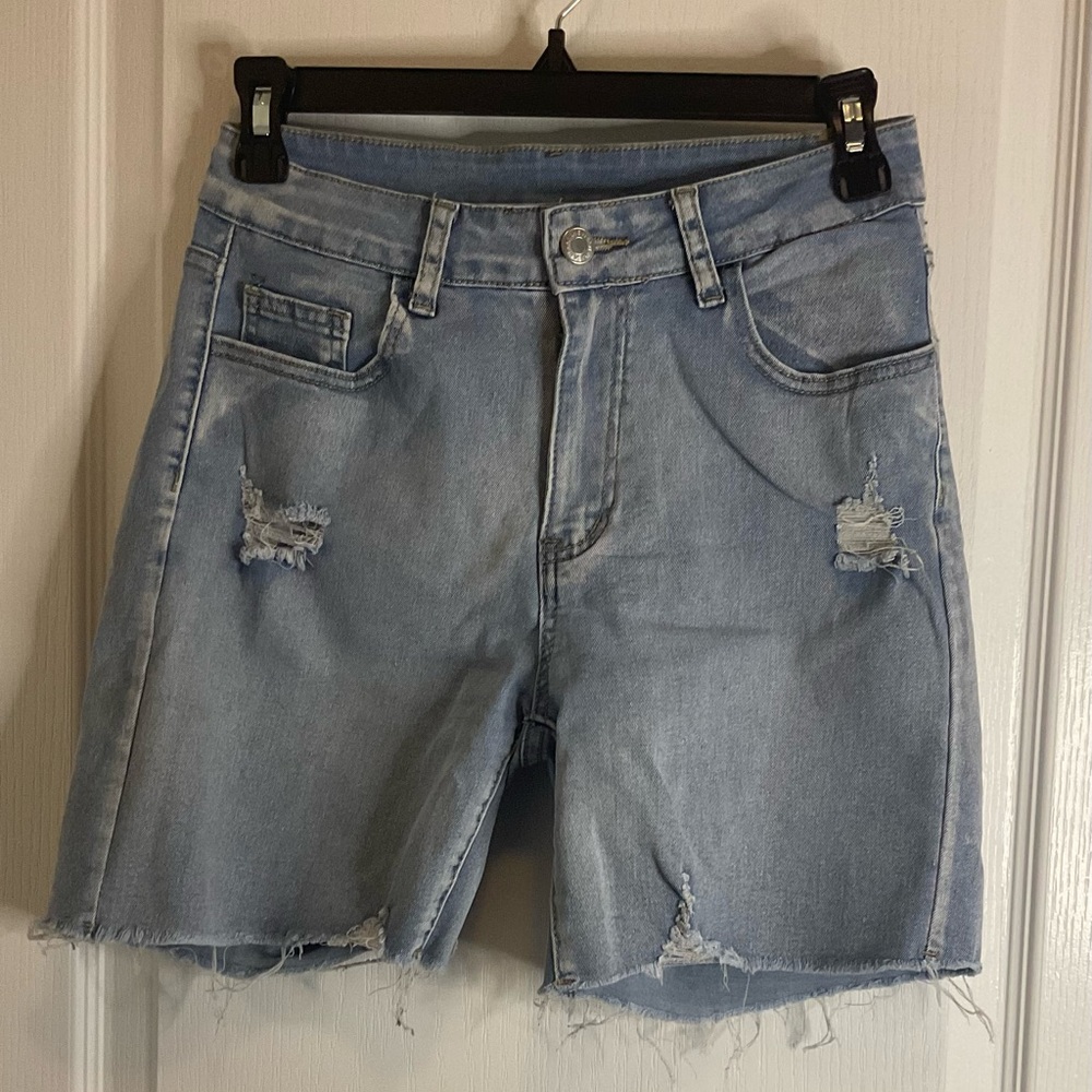 SHEIN Blue Jean Shorts Distressed Raw Hem